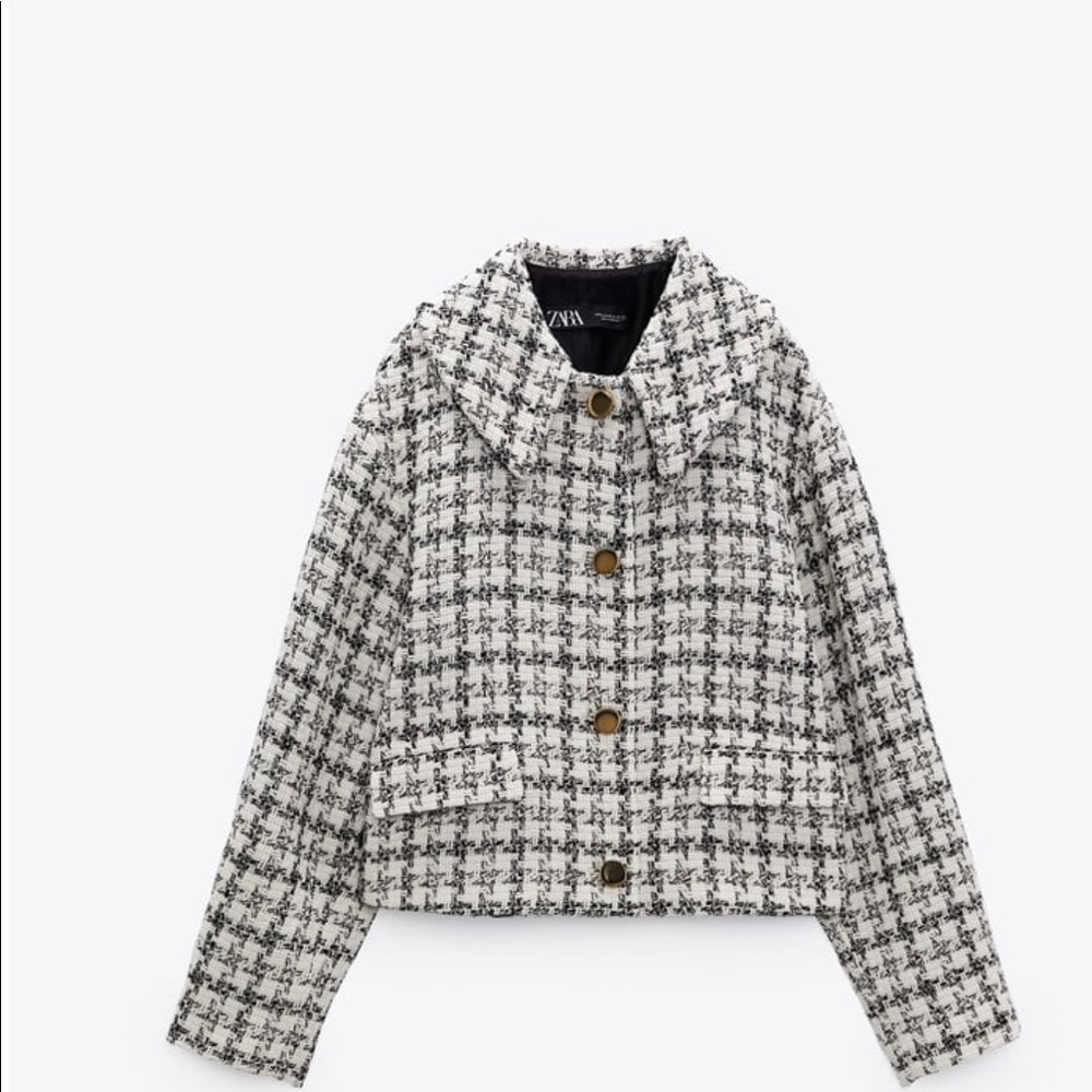 ZARA NWT TEXTURED WEAVE JACKET ECRU/BLACK M